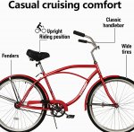 hosote Beach Cruiser Bike for Men and Women, Featuring Retro-Styled 18-Inch Steel Step-Over Frame, 26-Inch Wheels Comfort Cruiser Bicycle with Front and Rear Fenders, Red