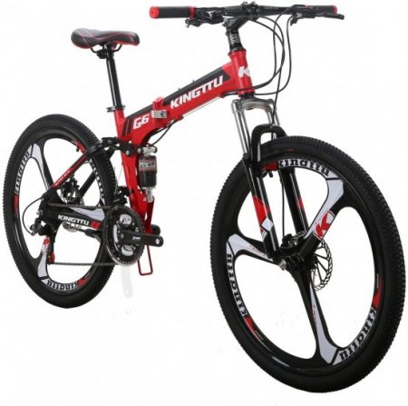 Mountain Bike LZ-G6 26inches Dual Disc Brake Folding Mountain Bicycle Full_Suspension Bicycle 3-Spokes Wheels 21speeds Outdoors Cycling