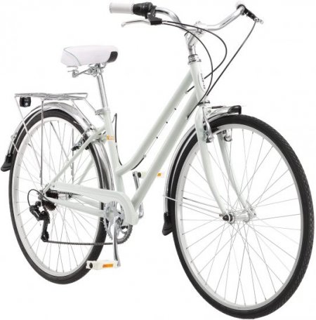 Schwinn Wayfarer Adult Bike Hybrid Retro-Styled Cruiser, Step-Over or Step-Through Frame Option, 7-Speed Drivetrain, Rear Rack, 700C Wheels, Light Mint