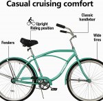 hosote Beach Cruiser Bike for Men and Women, Featuring Retro-Styled 18-Inch Steel Step-Over Frame, 26-Inch Wheels Comfort Cruiser Bicycle with Front and Rear Fenders, Green