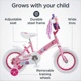 Schwinn Grit and Petunia Steerable Kids Bike, Boys and Girls Beginner Bicycle, 12-Inch Wheels, Training Wheels, Easily Removed Parent Push Handle with Water Bottle Holder, Pink