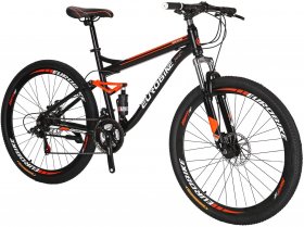 YH-S7 Mountain Bike Full Suspension Frame 21 Speed Shifter 27.5 Inch Wheels Dual Disc Brakes Bikes for Men Orange