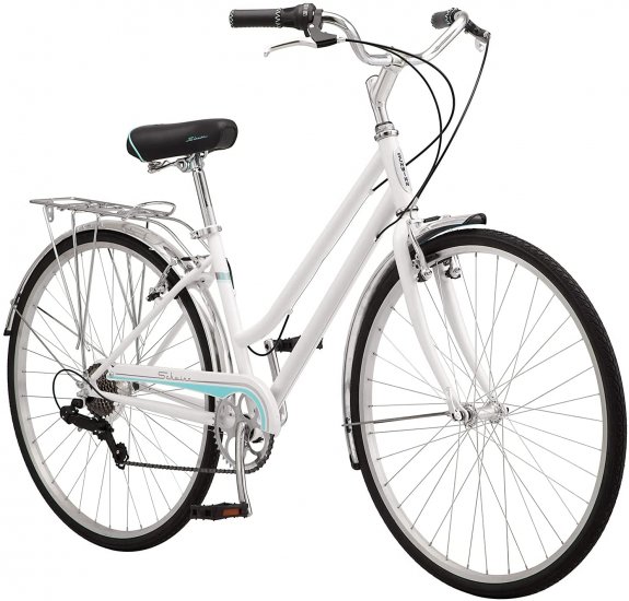 Schwinn Wayfarer Adult Bike Hybrid Retro-Styled Cruiser, Step-Over or Step-Through Frame Option, 7-Speed Drivetrain, Rear Rack, 700C Wheels, White