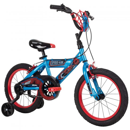 Huffy Marvel Spider-Man Kid Bike Quick Connect Assembly, Web Plaque & Training Wheels, 16\" Blue