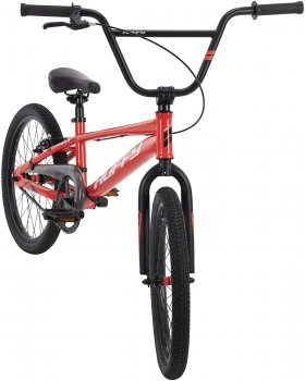Huffy Axilus 20" BMX Bike for Kids, Steel Frame, Racing BMX Style,Neon Red
