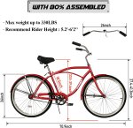 hosote Beach Cruiser Bike for Men and Women, Featuring Retro-Styled 18-Inch Steel Step-Over Frame, 26-Inch Wheels Comfort Cruiser Bicycle with Front and Rear Fenders, Red