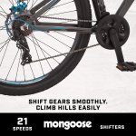 Mongoose Impasse Mens Mountain Bike, Aluminum Frame, Twist Shifters, Front and Rear Disc Brakes, Charcoal