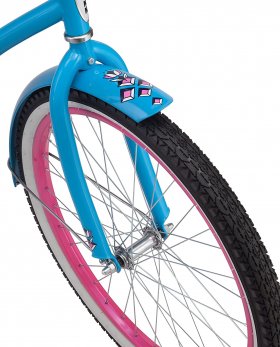 Schwinn Baywood Cruiser Bike, Featuring Steel Step-Through Frame and Single-Speed Drivetrain with Full Wrap Fenders, 24-Inch Wheels, Bright Blue