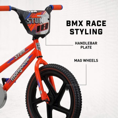 Mongoose Stun Freestyle BMX Bike for Kids, 18-Inch Wheels