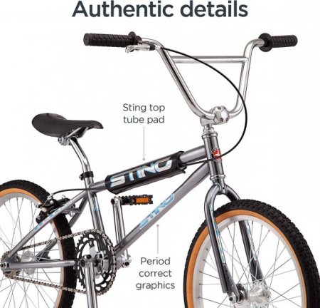 Schwinn Sting Pro and Predator Cruiser BMX Bike for Kids, Adults, Retro Design, Single-Speed, Hi-Ten Steel Frame, 20 Inch Wheels, Gray