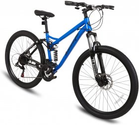 hosote Full Suspension Mountain Bike, 21 Speed Shimano Drivetrain, 26 inch Wheels MTB Bicycle with Dual Disc Brake for Men Women Youth Adult, Blue