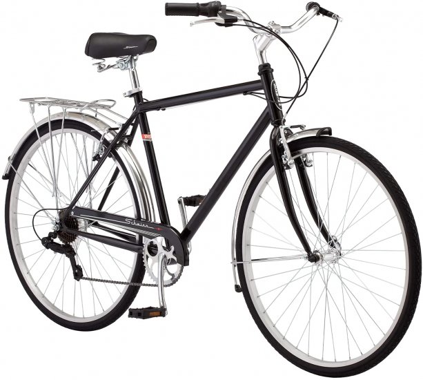 Schwinn Wayfarer Adult Bike Hybrid Retro-Styled Cruiser, Step-Over or Step-Through Frame Option, 7-Speed Drivetrain, Rear Rack, 700C Wheels, Black