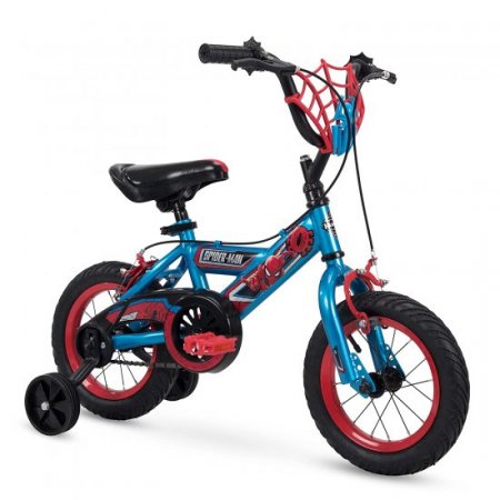 Huffy Marvel Spider-Man Kid Bike Quick Connect Assembly, Web Plaque & Training Wheels, 12" Blue