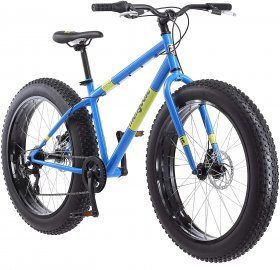 Mongoose Dolomite Mens Fat Tire Mountain Bike, 26-Inch Wheels, 4-Inch Wide Knobby Tires, 7-Speed, Steel Frame, Front and Rear Brakes, Light Blue