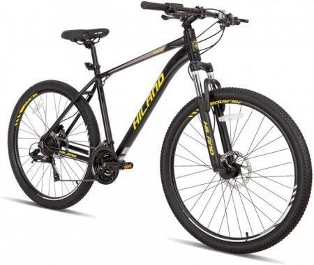 Hiland Mountain Bike 27 Speeds, Lock-Out Suspension Fork, Aluminum Frame 27.5 inch Wheel, Black&Yellow