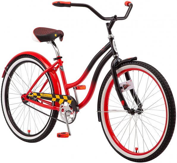 Schwinn Disney Queen Adult Classic Cruiser Bike, 26-Inch Wheels, Low Step Through Steel Frame, Single Speed, Large Saddle, Coaster Brakes, Red