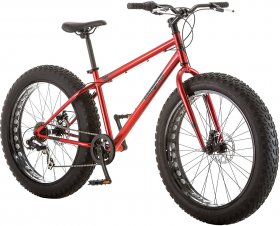 Mongoose Hitch Mens All-Terrain Fat Tire Mountain Bike, 7 Speed Drivetrain, 26-inch Wheels, 4-Inch Wide Tires, Front and Rear Disc Brakes, Red