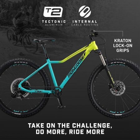 Mongoose Mountain Bike, 27.5 Inch Wheels, Tectonic T2 Aluminum Frame, Rigid Hardtail, Hydraulic Disc Brakes, Yellow/Teal