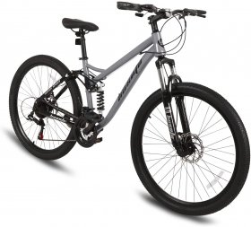 hosote Full Suspension Mountain Bike, 21 Speed Shimano Drivetrain, 26 inch Wheels MTB Bicycle with Dual Disc Brake for Men Women Youth Adult, Gray