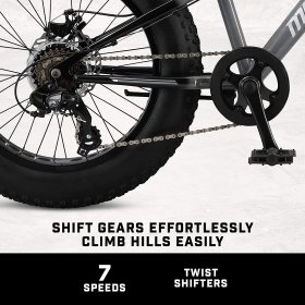 Mongoose Argus ST Kids Fat Tire Mounatin Bike, 20-Inch Wheels, Mechanical Disc Brakes, 7-Speed, Grey