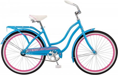 Schwinn Baywood Cruiser Bike, Featuring Steel Step-Through Frame and Single-Speed Drivetrain with Full Wrap Fenders, 24-Inch Wheels, Bright Blue